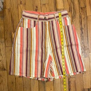 Lucy & Yak High Waist Striped Shorts - Red, Orange, Cream